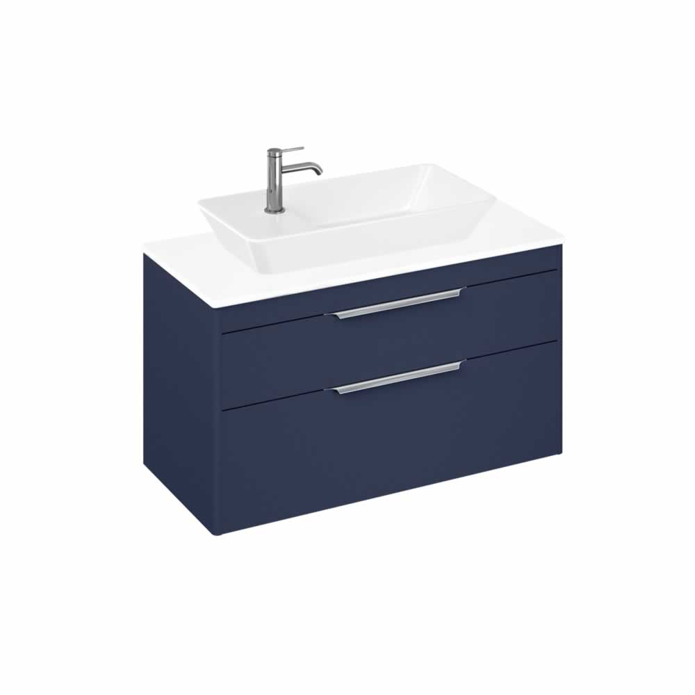 Shoreditch 100cm double drawer Matt Blue with White Worktop and Yacht Countertop Basin